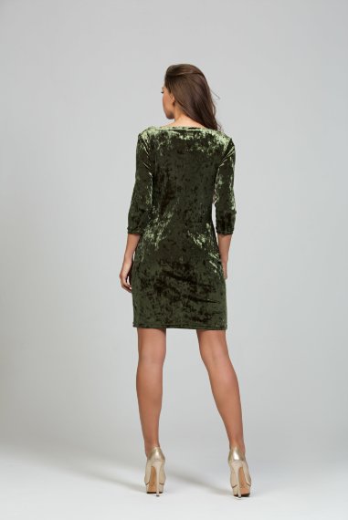 Оливковое коктейльное платье из великолепного бархата - 3