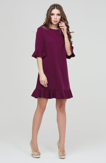 Бордовое короткое платье с воланом по низу - Бордовое короткое платье с воланом по низу