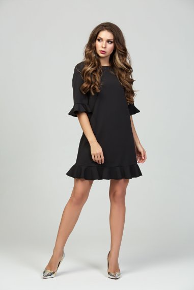 Черное короткое платье с воланом по низу - 1