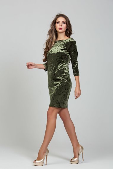Оливковое коктейльное платье из великолепного бархата - 2