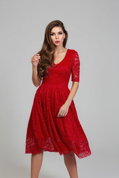 Нарядное кружевное платье красного цвета - DSP-251-29t-1