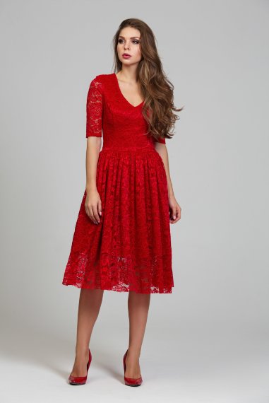 Нарядное кружевное платье красного цвета - DSP-251-29t-2