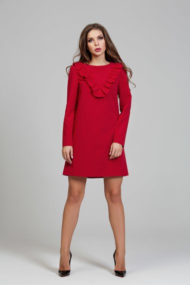 Романтичное красное платье полуприлегающего силуэта - DSP-306-56-1