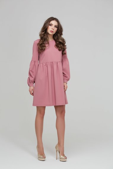 Коктейльное пепельно розовое платье из плательной ткани - 1