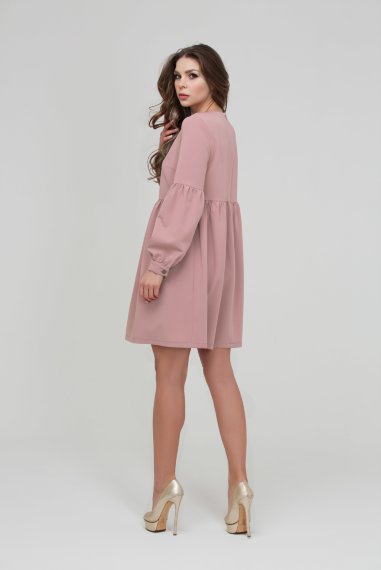 Коктейльное пепельно розовое платье из плательной ткани - 3