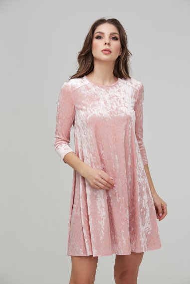 Коктейльное розовое платье из бархата - Коктейльное розовое платье из эластичного бархата