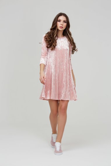 Коктейльное розовое платье из бархата - 2