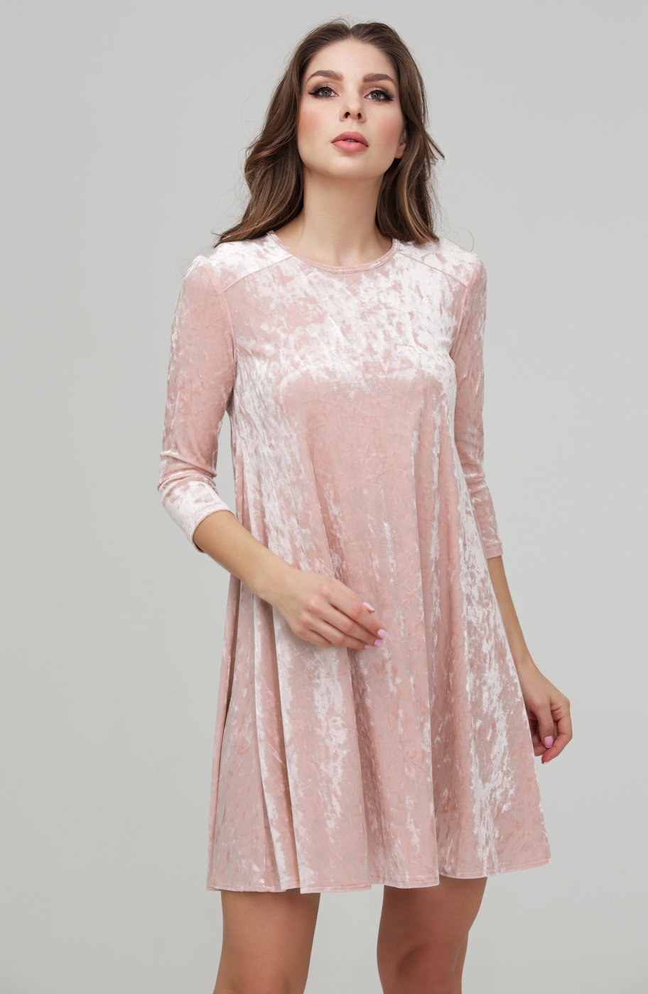 Коктейльное розовое платье из бархата DSP-271-80t купить в интернет-магазине latrendo.ru