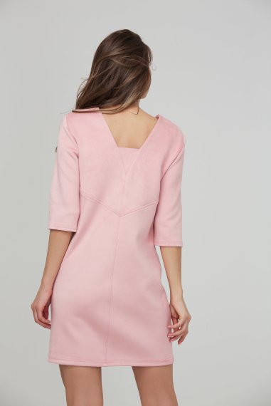 Розовое короткое платье прямого силуэта из искусственной замши - 4