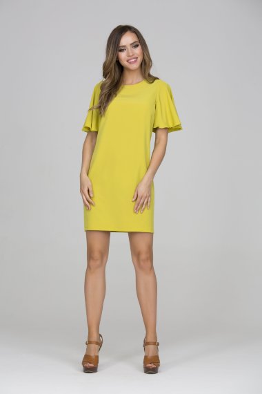Желтое платье прямого силуэта из легкой ткани «ниагара» - Коктейльное желтое платье прямого силуэта 1