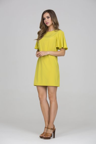Желтое платье прямого силуэта из легкой ткани «ниагара» - Коктейльное желтое платье прямого силуэта 2