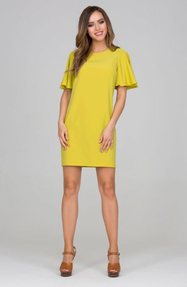 Желтое платье прямого силуэта из легкой ткани «ниагара» - Желтое платье прямого силуэта из легкой ткани «ниагара»