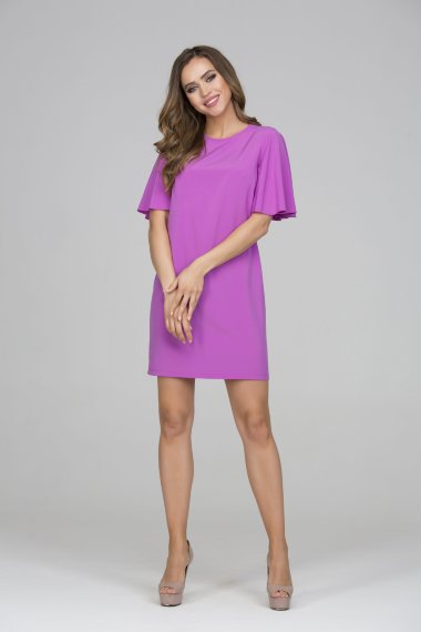 Пурпурное платье прямого силуэта из легкой ткани «ниагара» - Коктейльное пурпурное платье прямого силуэта 