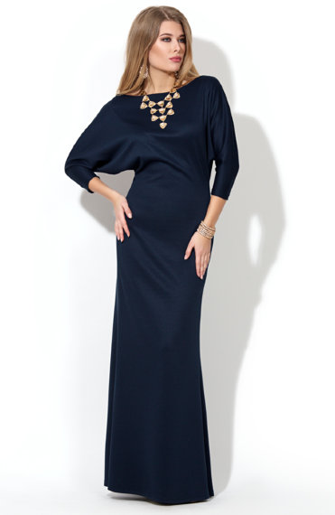 Платье Donna-Saggia - Купить длинное темно синие платье с цельнокроеными рукавами P-55-41t.jpg