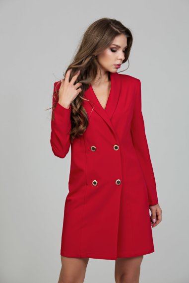Элегантное красное двубортное платье мини - 1