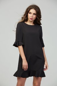Черное короткое платье с воланом по низу