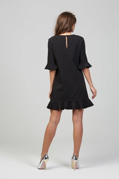 Черное короткое платье с воланом по низу - 3