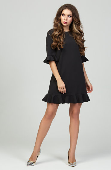 Черное короткое платье с воланом по низу - Черное короткое платье с воланом по низу